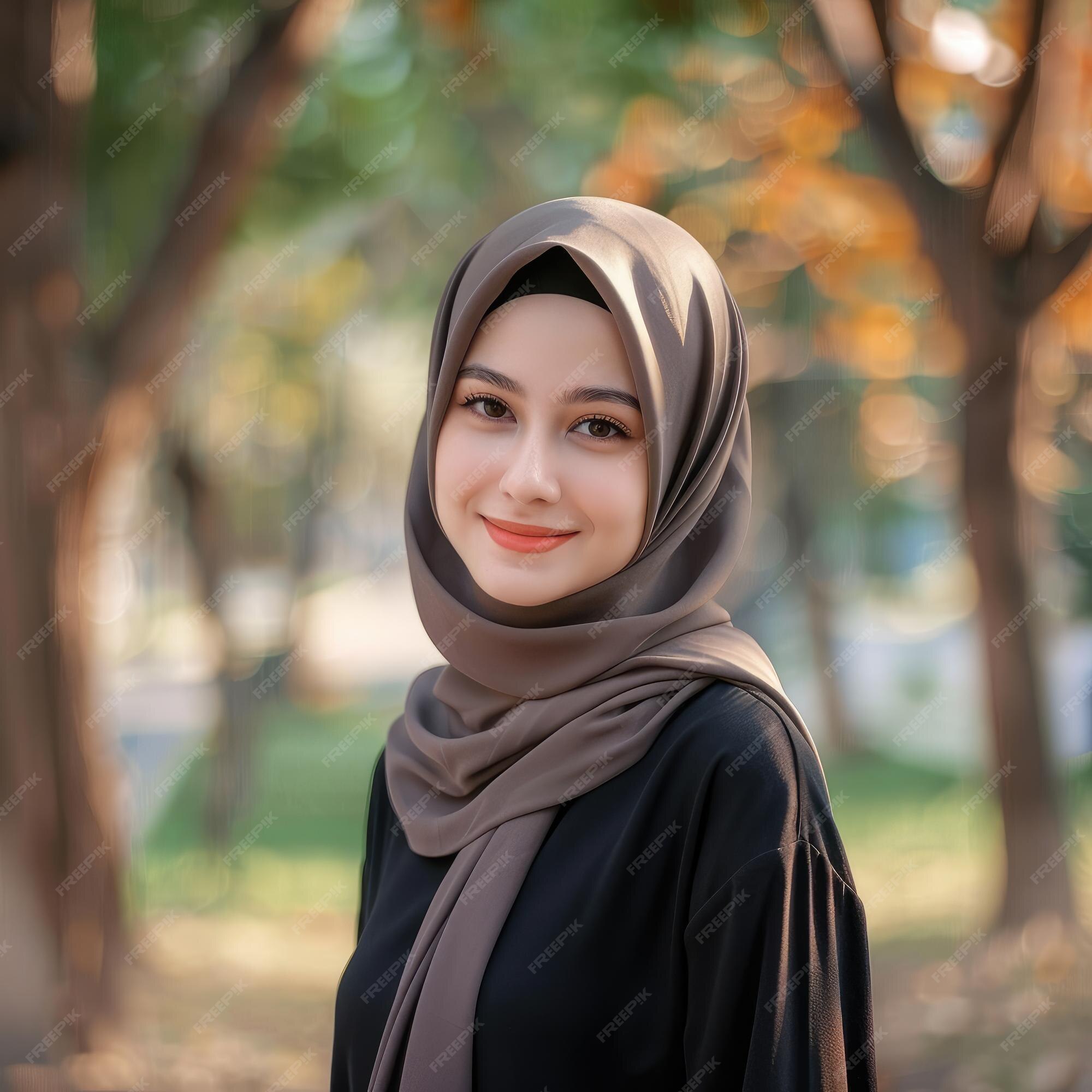 beautiful hijab girl smiling standing park ai generated 669273 4668